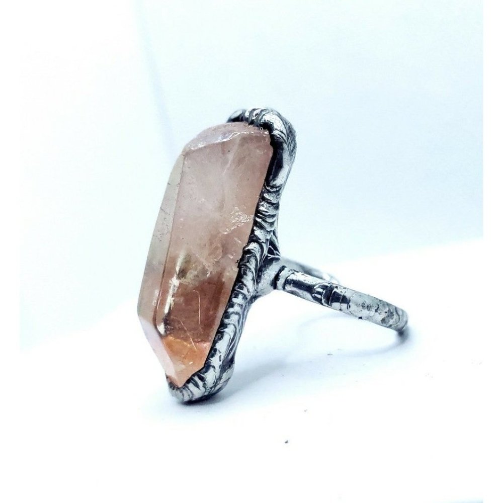Trade w Christine 🐉 Hand Crafted Pink Aura Quartz Crystal Stainless steel ring - Picture 10 of 12
